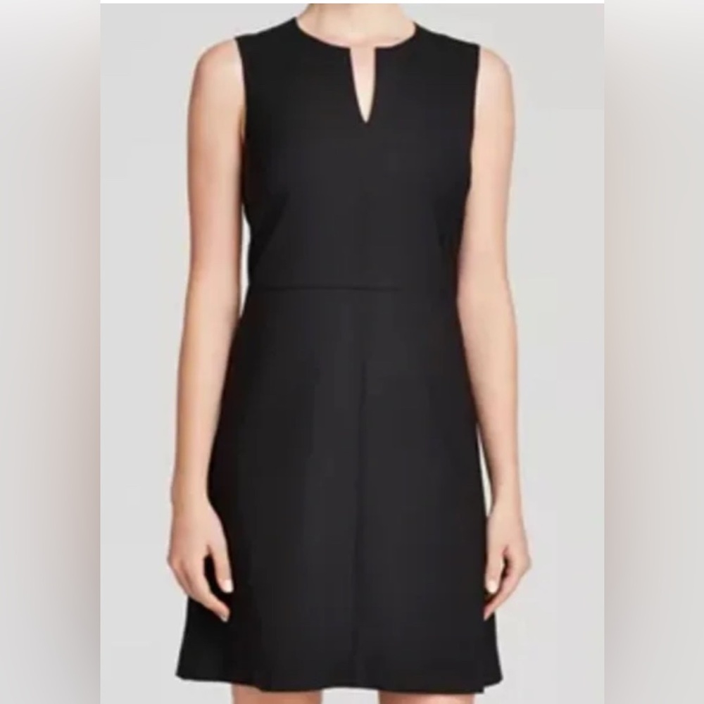 Theory Black Sheath Dress V-Neck Midi Cocktail